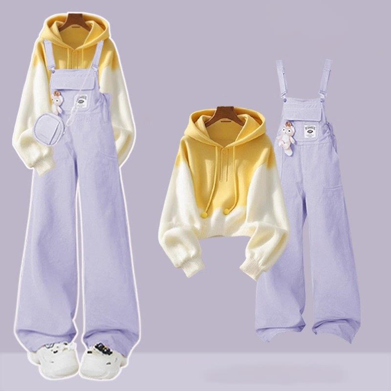 Farbverlauf-Hoodie, Jeans-Latzhose, passendes Outfit - Set B - 3XL - image 2