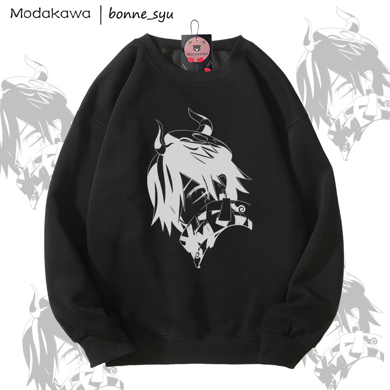 MODAKAWA X bonne_syu Demon Boy Graphic Unisex Sweatshirt - Black - 5XL - image 2