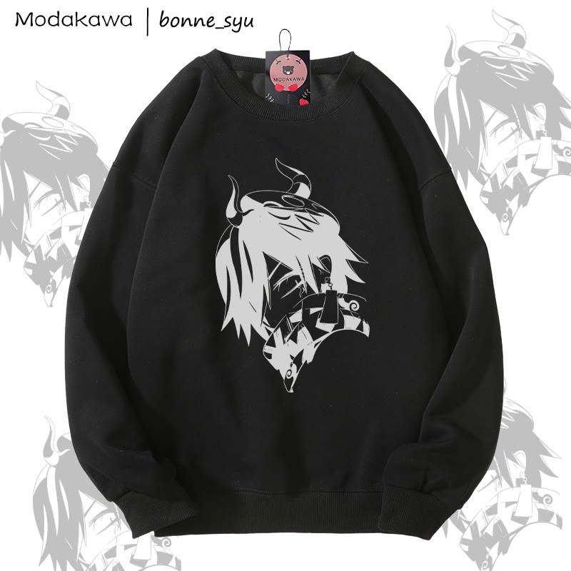 MODAKAWA X bonne_syu Demon Boy Graphic Unisex Sweatshirt - Black - 5XL - image 2