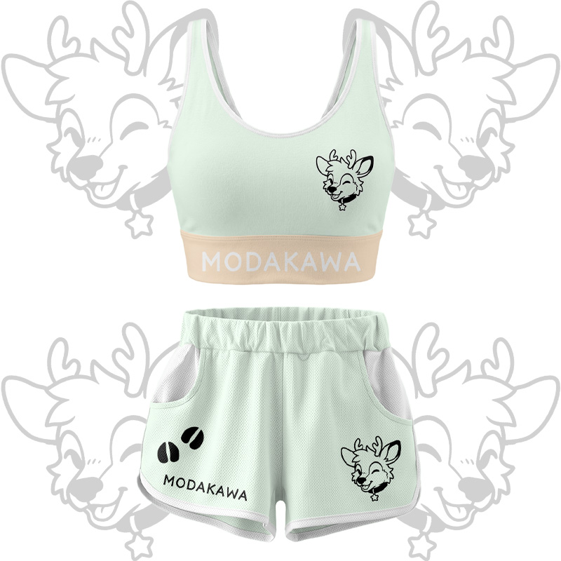 Hirsch-Grafik Crop Tank Top Sport Shorts Bikini Modakawa passendes Outfit - Green Set - 5XL - image 15