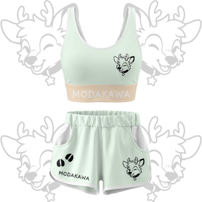 Hirsch-Grafik Crop Tank Top Sport Shorts Bikini Modakawa passendes Outfit - Green Set - 5XL - image 15