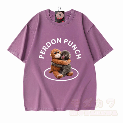 PERDON PUNCH Umarmungsaffen-Grafik Modakawa Unisex Vintage Washed T-Shirt - Lila - 5XL - image 4