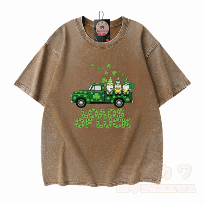 St. Pakrit-Tag – VIEL GLÜCK! Modakawa Vintage-T-Shirt aus 100 % Baumwolle mit Glücksgrafik. - Braun - 5XL - image 7