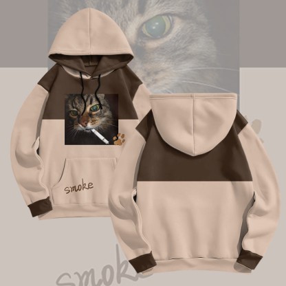 MODAKAWA Pullover-Hoodie mit rauchender Katze und Allover-Print - Brown - 8XL - image 4