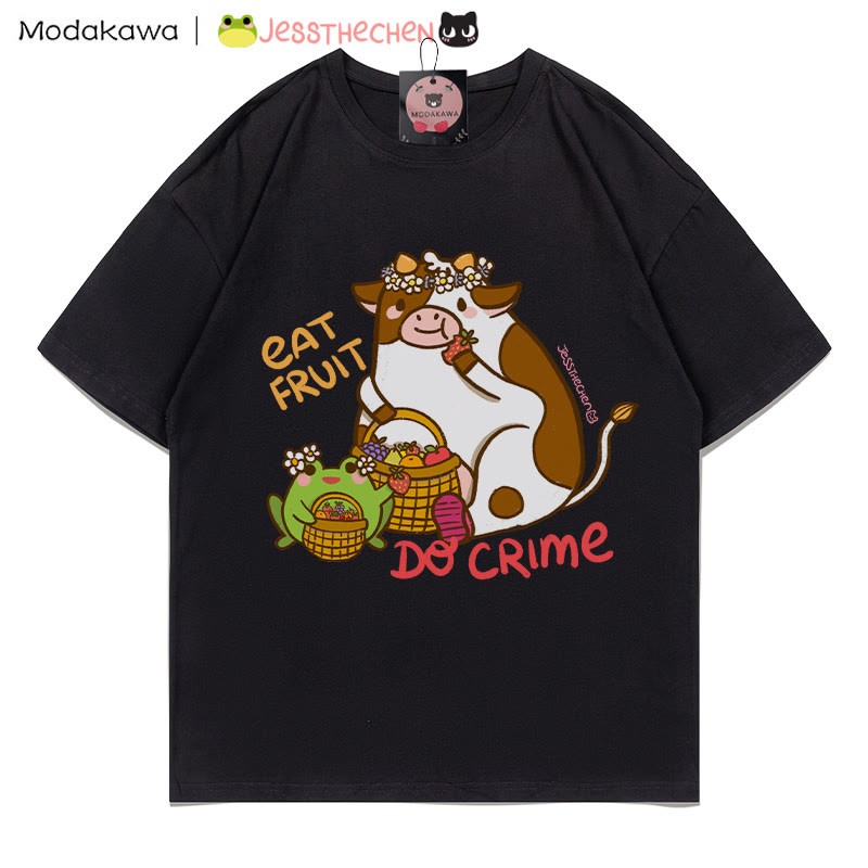 T-Shirt mit Grafik „Fruchtfressende Kuh“ - Schwarz - 5XL - image 4