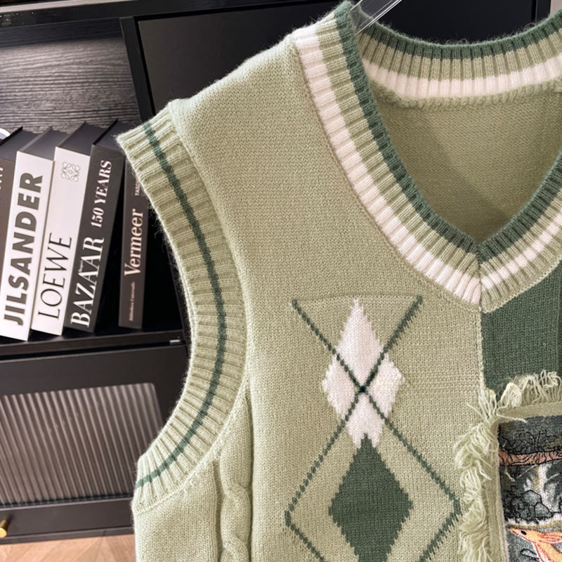 Strickweste mit V-Ausschnitt, Farben und Quaste - image 3