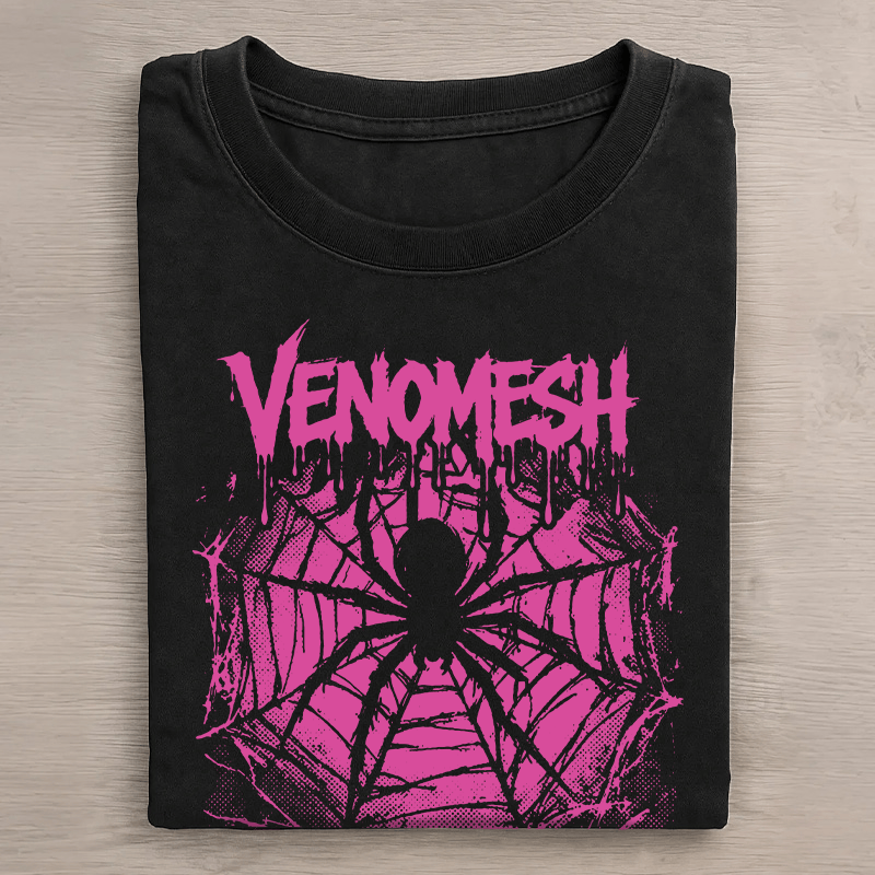 VENOMESH Unisex-T-Shirt mit Spider-Grafik im Vintage-Stil - Schwarz - 5XL - image 3