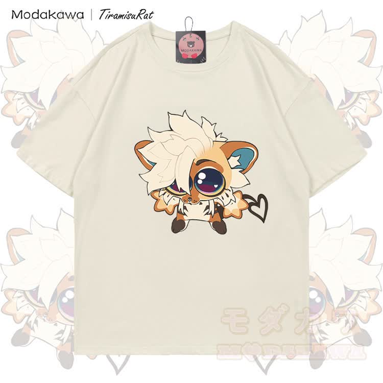 MODAKAWA X TiramisuRat Niedliches Rattenmotiv T-Shirt aus 100 % Baumwolle - Hellbeige - 5XL - image 3