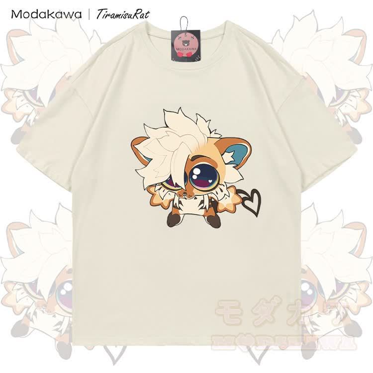 MODAKAWA X TiramisuRat Niedliches Rattenmotiv T-Shirt aus 100 % Baumwolle - Hellbeige - 5XL - image 3
