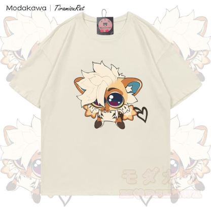 MODAKAWA X TiramisuRat Niedliches Rattenmotiv T-Shirt aus 100 % Baumwolle - Hellbeige - 5XL - image 3