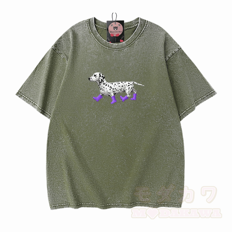 Dalmatiner-Grafik Modakawa Unisex Vintage Washed T-Shirt - Grün - 5XL - image 10