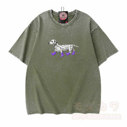 Dalmatiner-Grafik Modakawa Unisex Vintage Washed T-Shirt - Grün - 5XL - image 10
