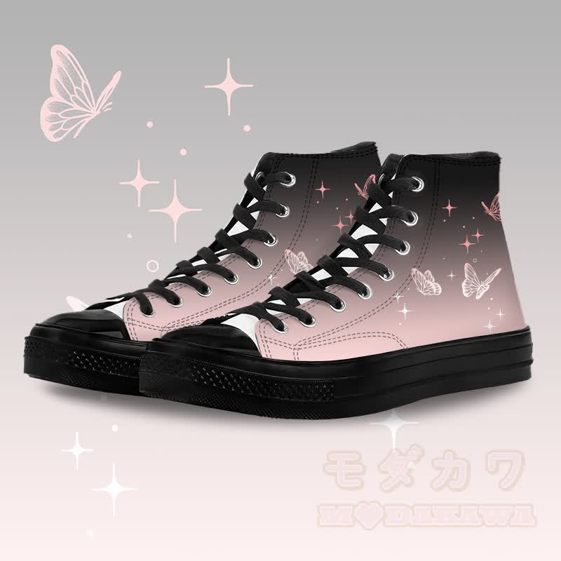 Modakawa High Top Canvas-Schuhe mit Schmetterlingsmotiv und Farbverlauf - Schwarz A - 45 - image 3