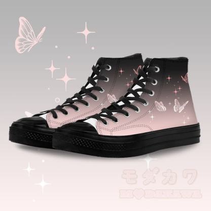 Modakawa High Top Canvas-Schuhe mit Schmetterlingsmotiv und Farbverlauf - Schwarz A - 45 - image 3