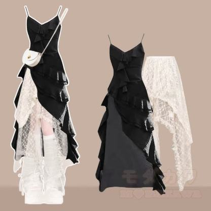 Asymmetrisches Kleid, Spitzenrock, passendes Outfit - Satz C - XL - image 3