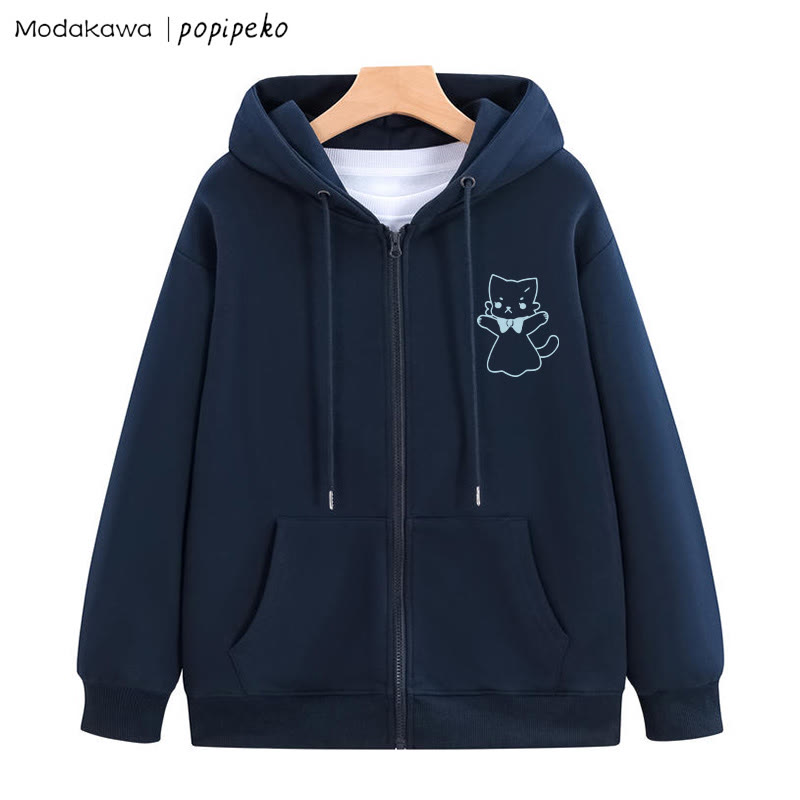 MODAKAWA X popipeko Open Arms Kitty Graphic Zip Up Hoodie Sweatshirt - Purplish Blue - 5XL - image 7