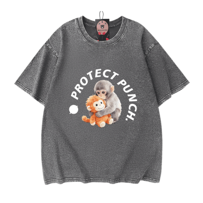 PROTECT PUNCH Umarmungsaffen-Grafik Modakawa Unisex Vintage Washed T-Shirt - Grey - 5XL - image 11
