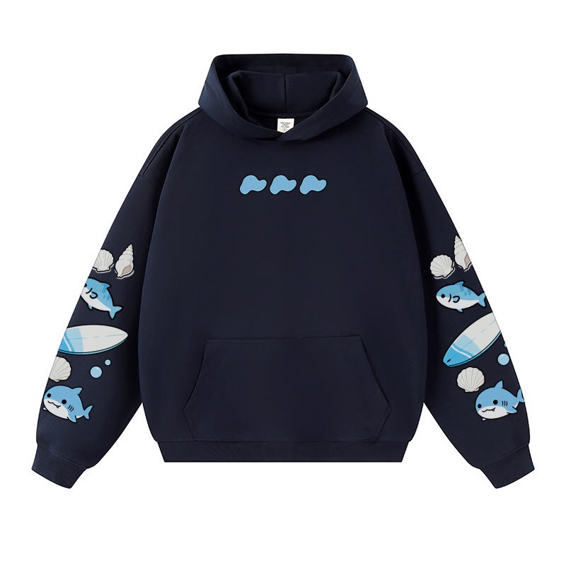 Warmer, dicker Hoodie mit fröhlicher Haifisch-Muschel-Grafik - Purplish Blue - 3XL - image 5