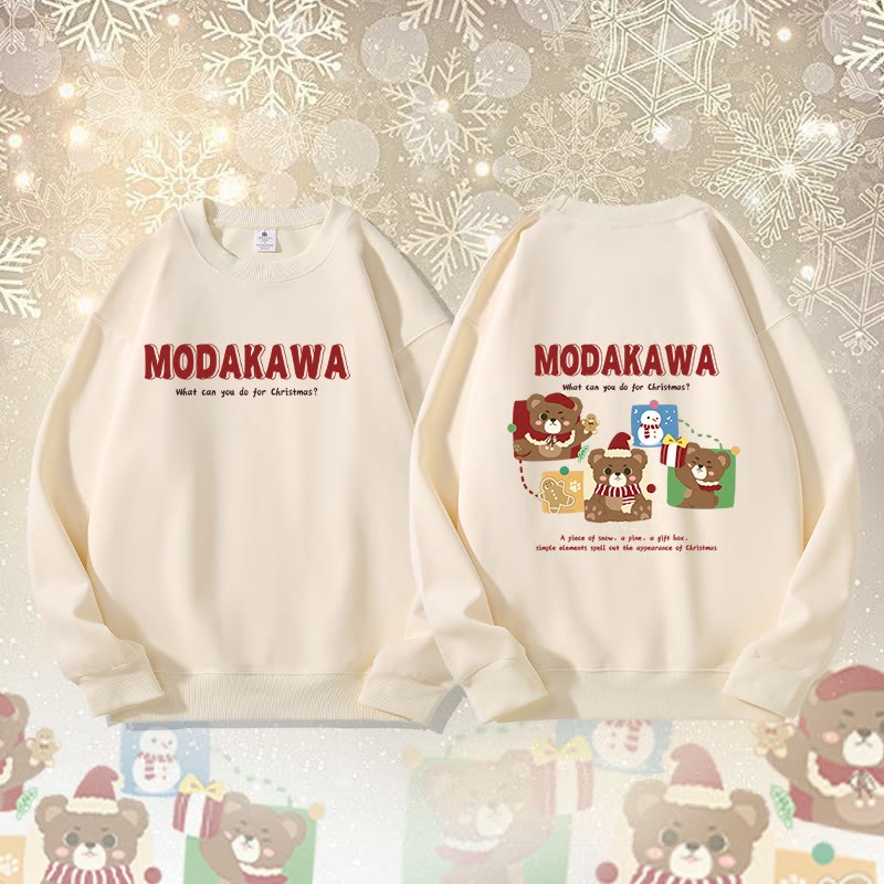 MODAKAWA Unisex-Sweatshirt mit Weihnachtsmotiv: Bär und Schneemann - Beige - 5XL - image 2