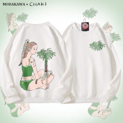 MODAKAWA X chaki Unisex-Sweatshirt mit Mädchen- und Affenmotiv - White - 5XL - image 3