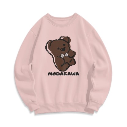 Modakawa-Sweatshirt aus Baumwolle mit rundem Kragen und Bärendruck