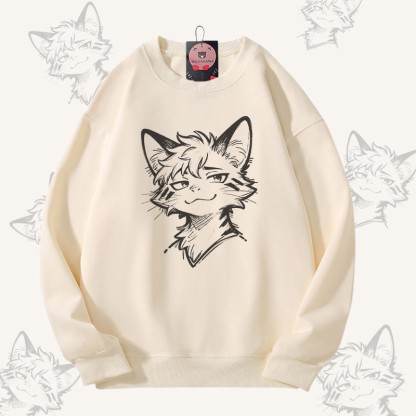 MODAKAWA Unisex-Sweatshirt mit verspieltem Katzenmotiv - Beige - 5XL - image 2
