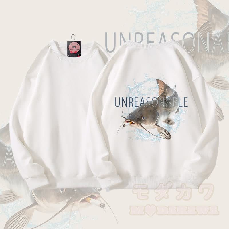 MODAKAWA UNREASONABLE Smoking Catfish Graphic Unisex Sweatshirt - Weiß - 5XL - image 3