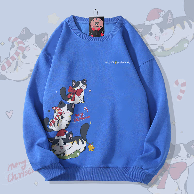 MODAKAWA Unisex-Sweatshirt mit verspieltem Weihnachtsmotiv und schwarzer Katze - Blue - 5XL - image 2