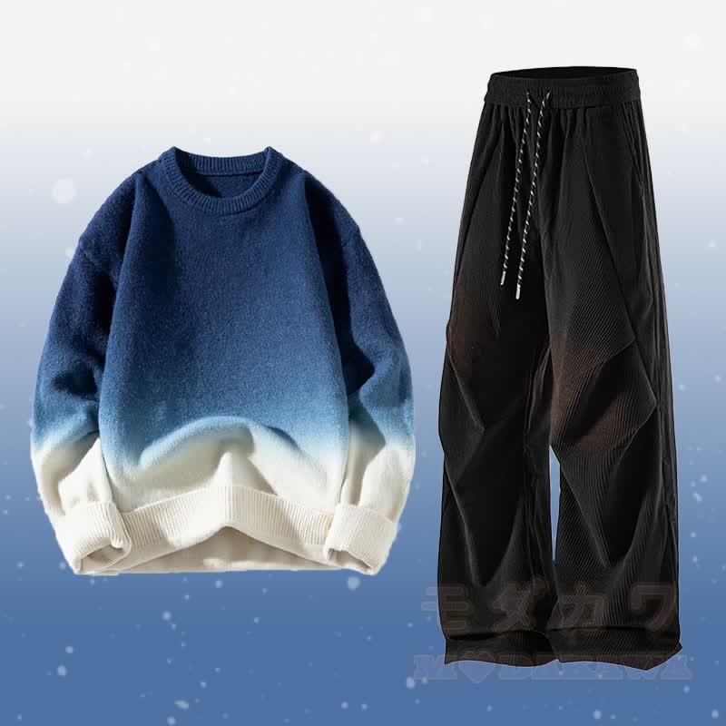 Zweiteiler: Strickpullover mit Farbverlauf und Cordhose - Satz F - 3XL - image 6