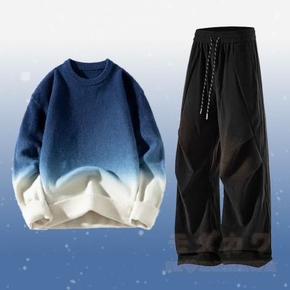 Zweiteiler: Strickpullover mit Farbverlauf und Cordhose - Satz F - 3XL - image 6