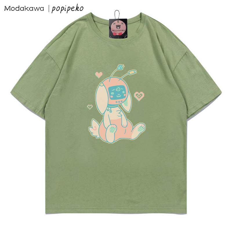 MODAKAWA X popipeko Robot Bunny Print T-Shirt - Green - 5XL - image 9