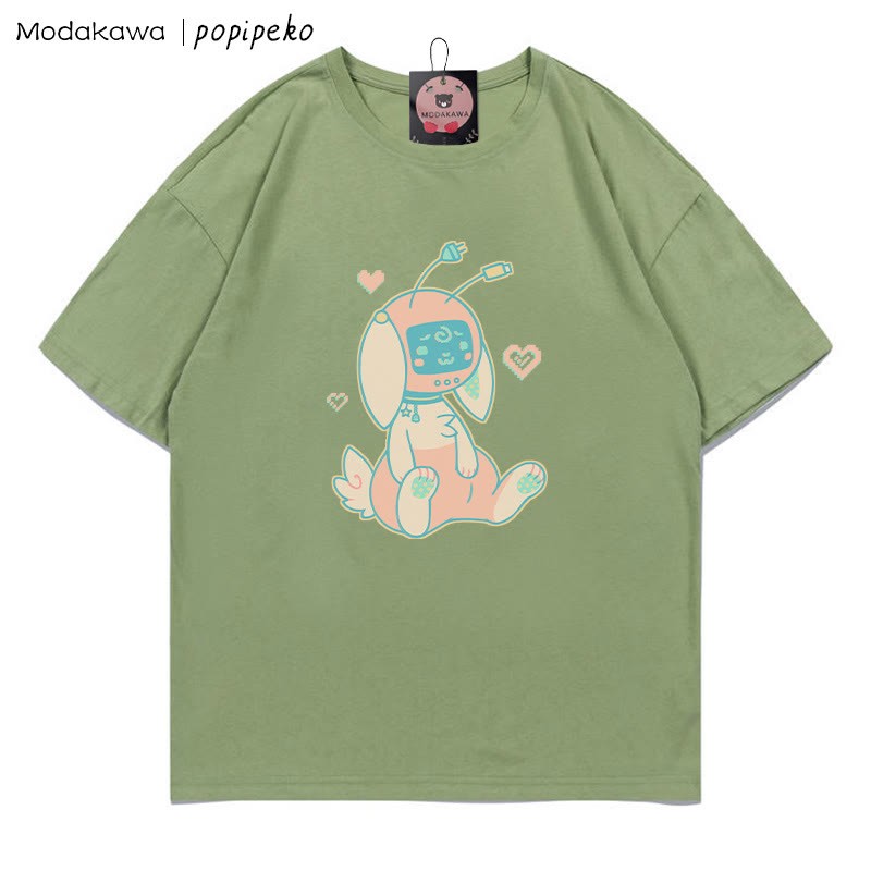MODAKAWA X popipeko Robot Bunny Print T-Shirt - Green - 5XL - image 9