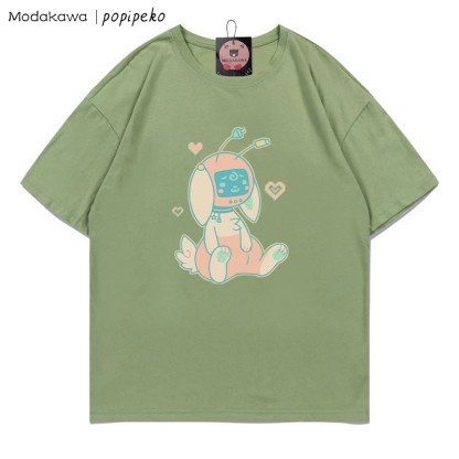 MODAKAWA X popipeko Robot Bunny Print T-Shirt - Green - 5XL - image 9