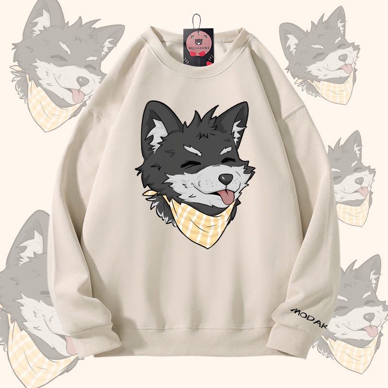 MODAKAWA Unisex-Sweatshirt mit Koda-Grafik und herausgestreckter Zunge - Light Beige - 5XL - image 2
