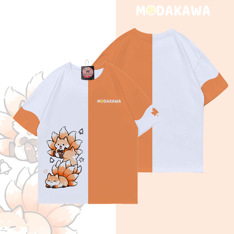 Neunschwänziger Fuchs Grafik Modakawa Farben Block T-Shirt - image 2