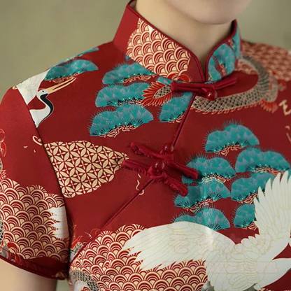Qipao-Kleid im chinesischen Stil mit Drachen- und Kranichmotiv, Stehkragen und kurzen Ärmeln - image 4