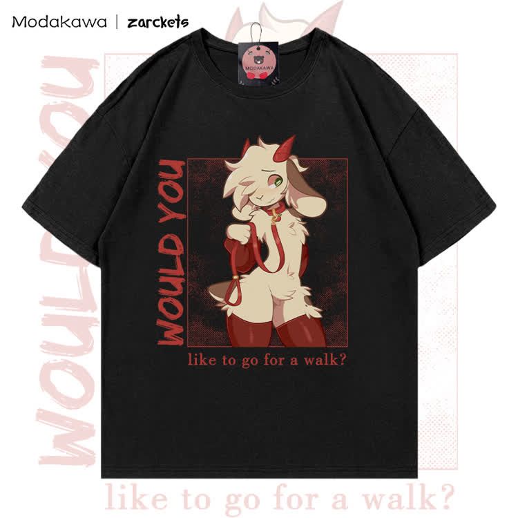 MODAKAWA X zarckets WOULD YOU Ziegen-Charakter-Grafik T-Shirt aus 100 % Baumwolle - Black A - 5XL - image 2