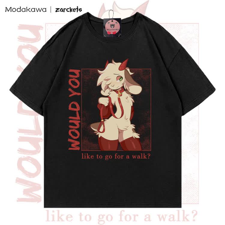MODAKAWA X zarckets WOULD YOU Ziegen-Charakter-Grafik T-Shirt aus 100 % Baumwolle - Black A - 5XL - image 2