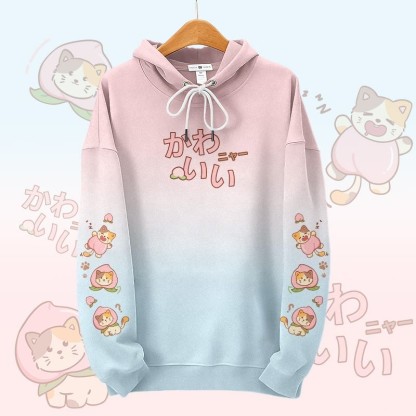 MODAKAWA Pullover-Hoodie mit Allover-Print und Pfirsichkatzenmotiv - Pink - 6XL - image 3