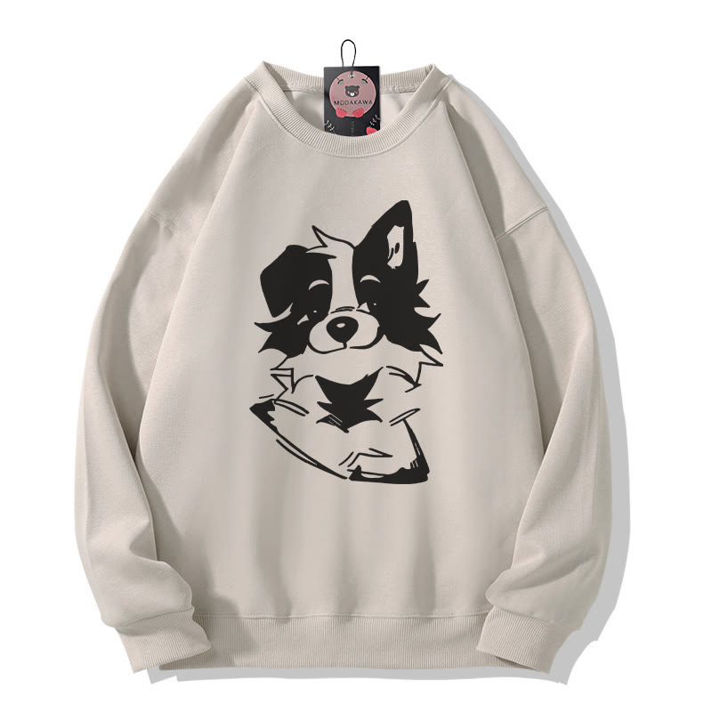 Sweatshirt mit flauschigem Welpenmotiv und Rundhalsausschnitt - Light Beige - 5XL - image 4