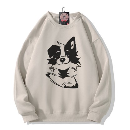 Sweatshirt mit flauschigem Welpenmotiv und Rundhalsausschnitt - Light Beige - 5XL - image 4