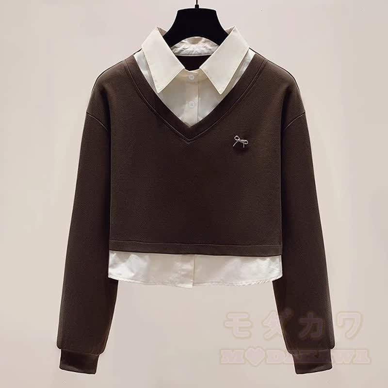 Zweiteiliges Set aus Polo-Sweatshirt im Preppy-Stil und Cargohose aus Denim mit Farbverlauf - Braunes Oberteil - XL - image 7