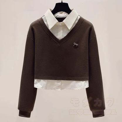 Zweiteiliges Set aus Polo-Sweatshirt im Preppy-Stil und Cargohose aus Denim mit Farbverlauf - Braunes Oberteil - XL - image 7