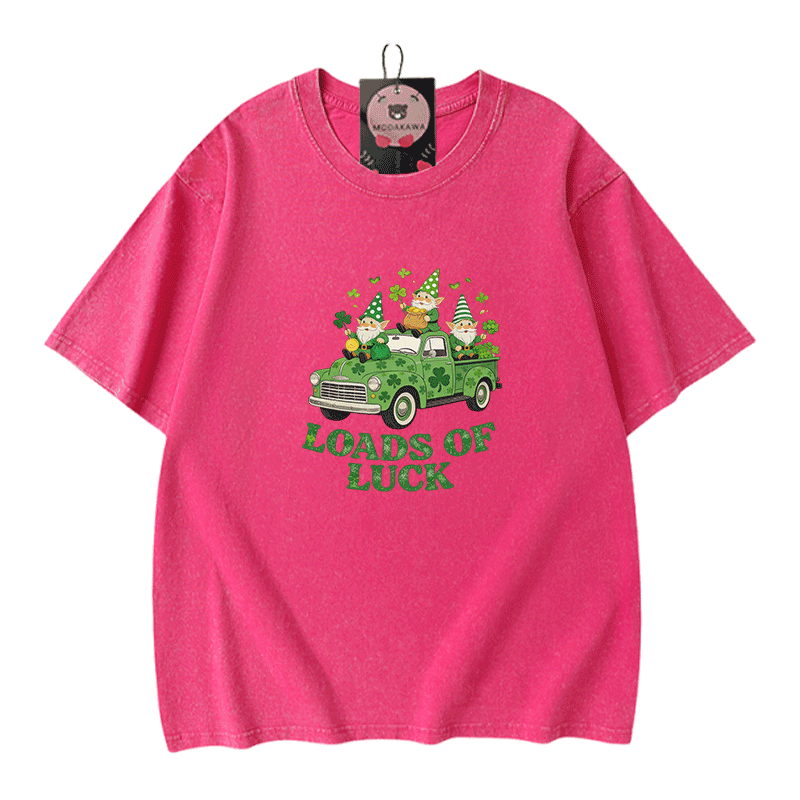 Viel Glück! Auto-St.-Pakrit-Tag-Grafik Modakawa Vintage gewaschenes T-Shirt aus 100 % Baumwolle - Rose Red - 5XL - image 5