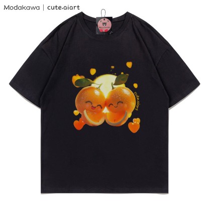 T-Shirt mit dem Aufdruck „Zwei kuschelnde Orangen“ - Black - 5XL - image 5