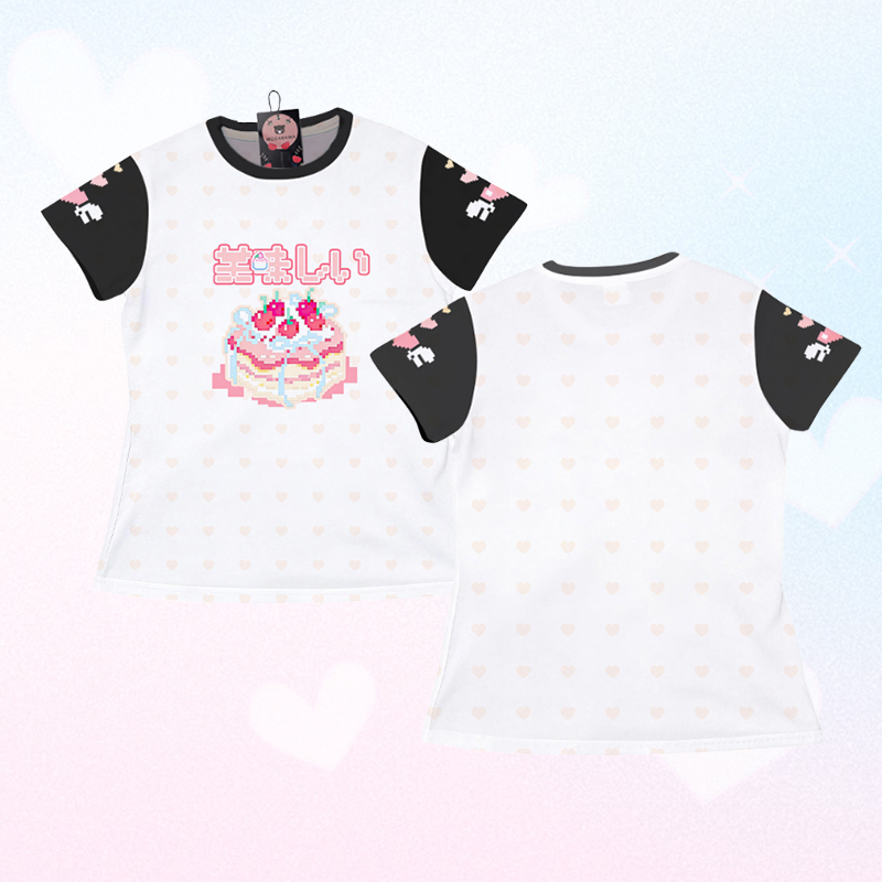 Modakawa Farben Block T-Shirt mit süßer Kuchengrafik - White - 5XL - image 3