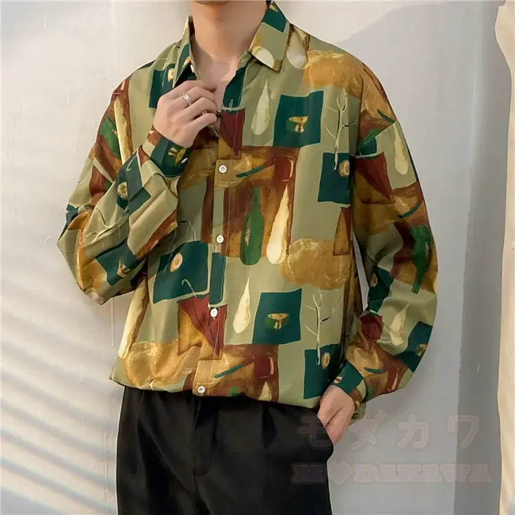 Herren-Langarmhemd mit Vintage-Print und Knopfleiste - Mehrfarbige Werbung - 3XL - image 31