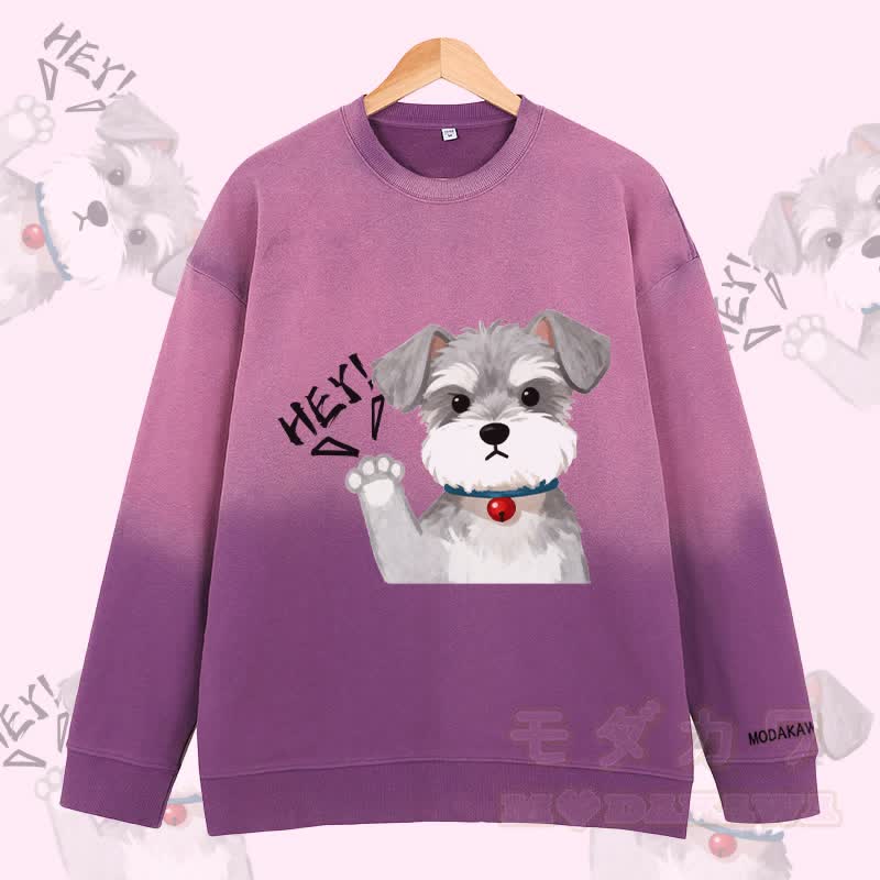 MODAKAWA HEY Puppy Grafik Vintage Washed Gradient Unisex Sweatshirt - Lila - 2XL - image 3