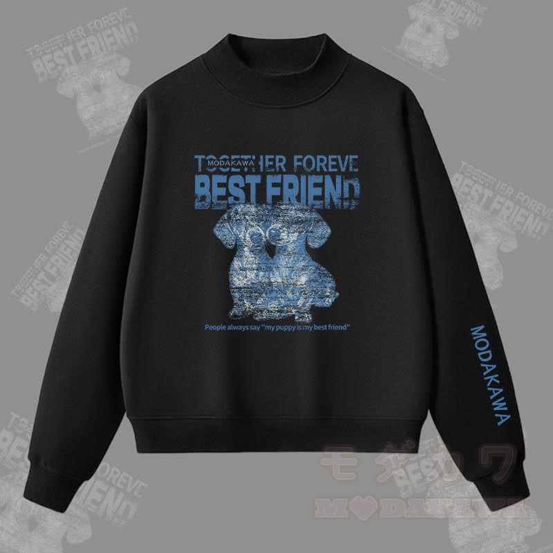 MODAKAWA BEST FRIEND Sweatshirt mit Welpenmotiv und Fleece-Futter - Schwarz - L - image 3
