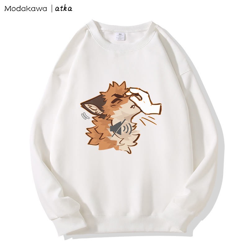 MODAKAWA X atka Lustiges Sweatshirt mit Fuchs-Grafik und Rundhalsausschnitt (Shhh) - White - 5XL - image 4